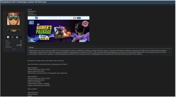 Hacker claim to breach Link3; 189,000 Users data up for sale
