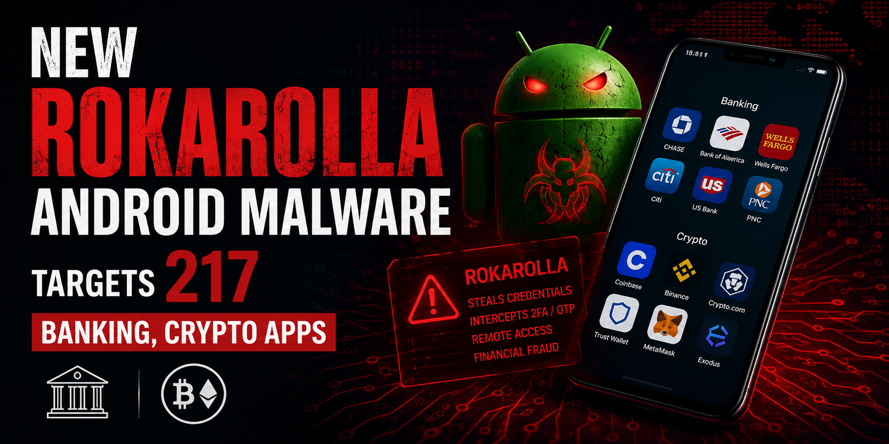 New Rokarolla Android malware hits 217 banking and crypto apps