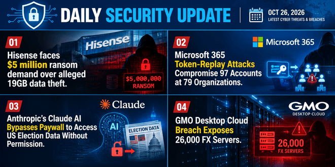 Daily Cyber security update for 26.10. 2026